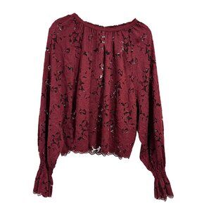 Free People Olivia Lace Tee in Wine (Burgundy) Size S NWT